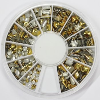 Gold Metallic Flakes, rivets Rondell 12 different varieties